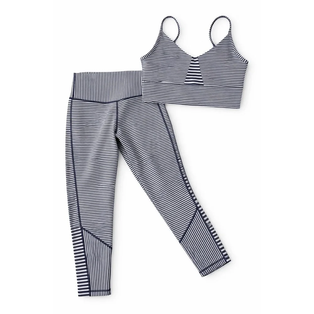 DYI Define Your Inspiration Stripe Legging Set L Navy White Made USA NWOT